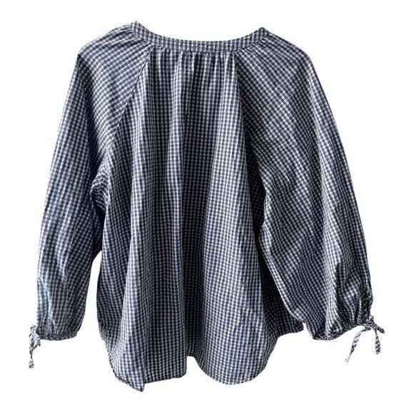 Free Assembly Blue Plaid Top XXL Navy 3/4 Sleeve Button Down flowy lightweight - Picture 3 of 3